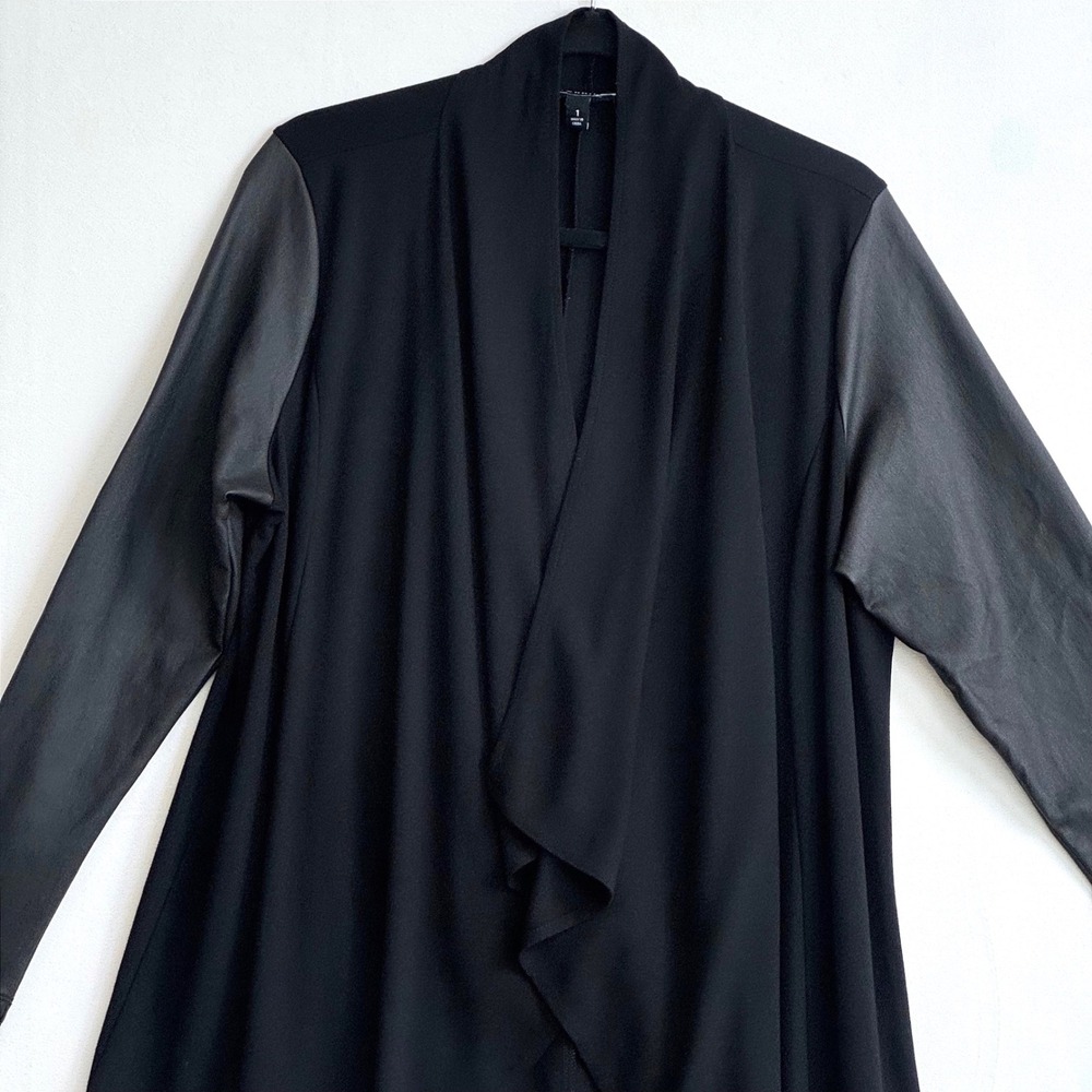 Torrid Womens Black Faux Leather Sleeve Drape Front Cardigan Size 1 1X